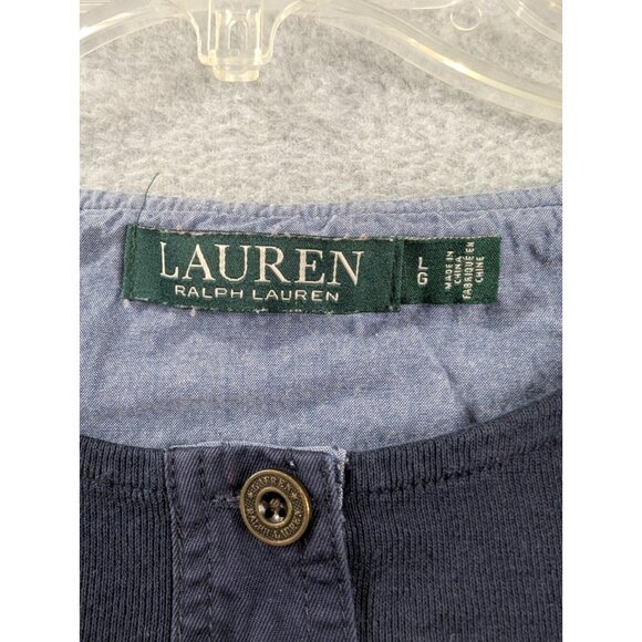 Lauren Ralph Lauren Shirt Womens SZ L Blue Short Sleeve 1/4 Button - Picture 6 of 7